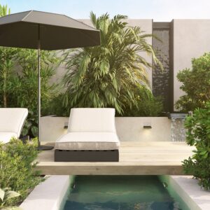 3d,Rendering,,Illustration,Of,A,Sunbathing,Bed,With,Furniture.,In